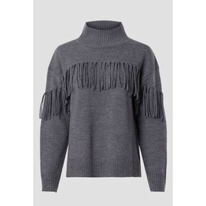 JASON WU Fringe Wool Turtleneck Sweater in Grey NWT Size Large